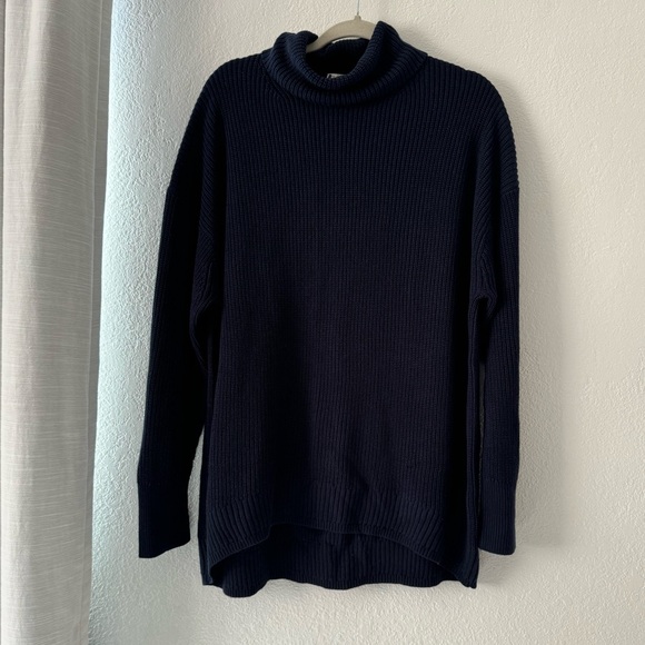 J Crew Quiet Luxury Turtleneck Cotton Cashmere Navy Blue Relaxed Sweater Large - Picture 5 of 13